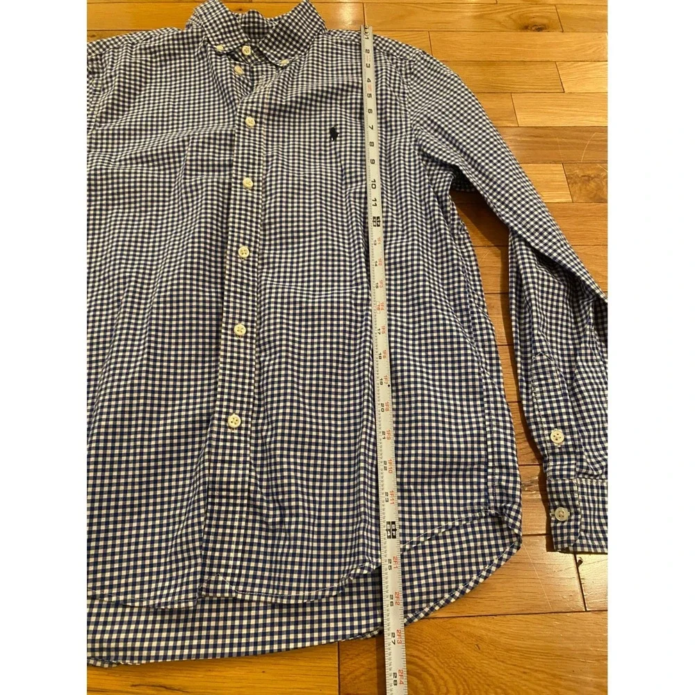 Boys Ralph Lauren XL Blue Gingham Checkered Button Down‎ Long Sleeve Stretch